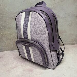 Michael Kors Jaycee Backpack MK Logo Purple & White Orchid Haze Center Stripe